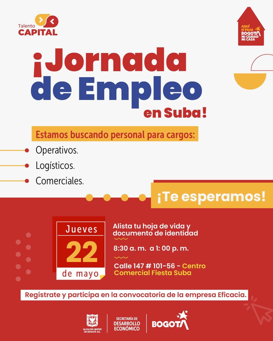 Invitacio?n Trabajos si? hay en Bogota? accede a 50 vacantes en a?reas comerciales jueves 22 de mayo